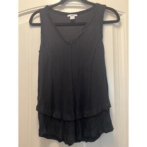 Bar III Women’s Sleeveless V-Neck Ruffle Hem Casual Tunic Tank Top Size XS Black